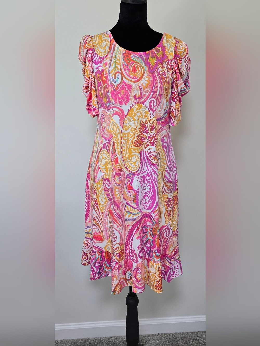 MSK Pink & Yellow Paisley Midi Dress